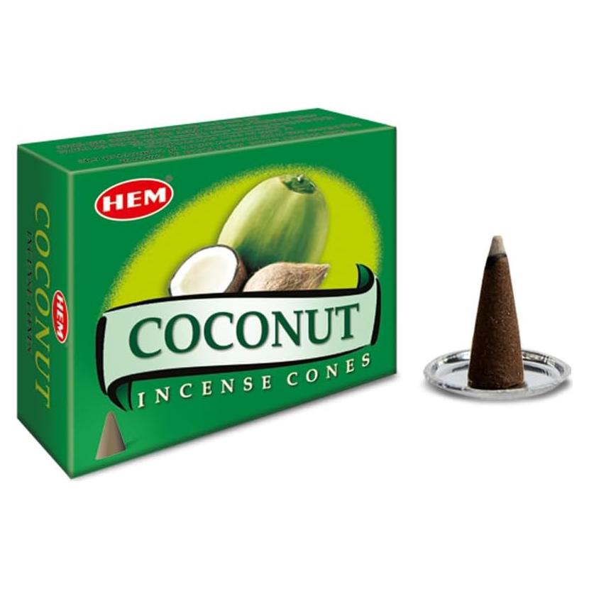 Conos de Incienso HEM Coco - 120 Conos Naturales Hechos a Mano