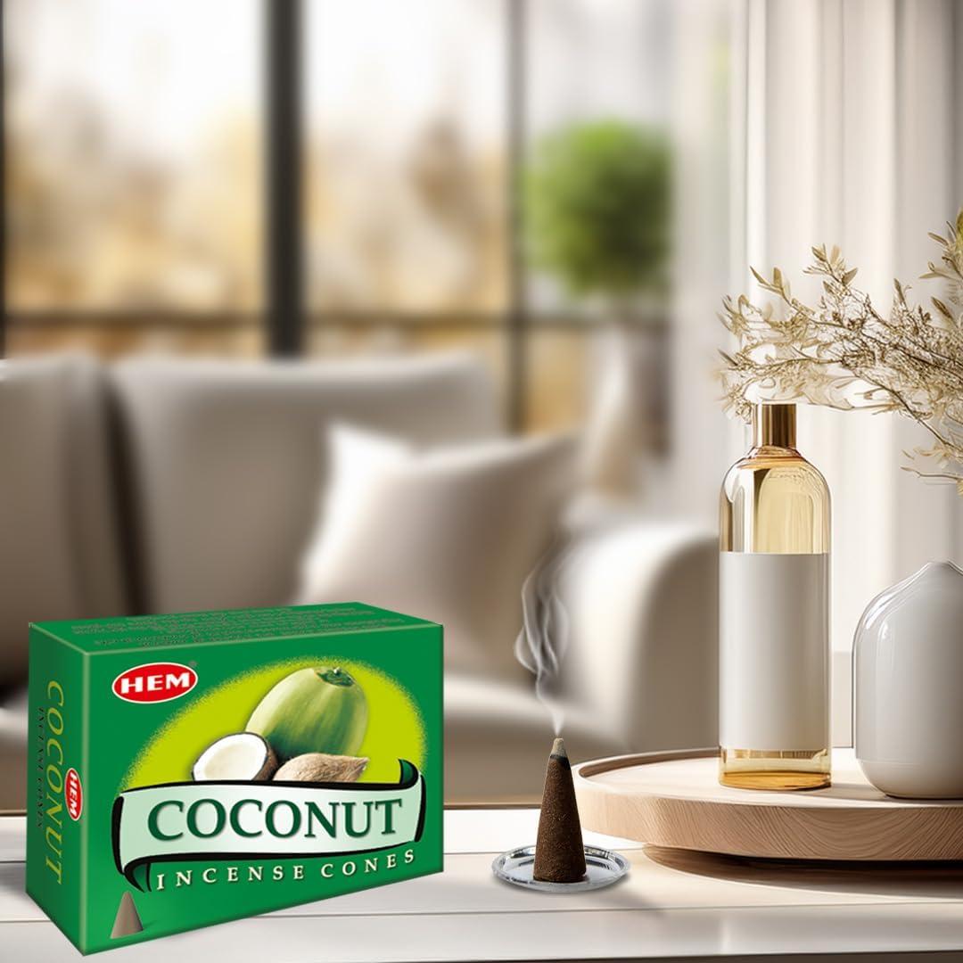 Conos de Incienso HEM Coco - 120 Conos Naturales Hechos a Mano