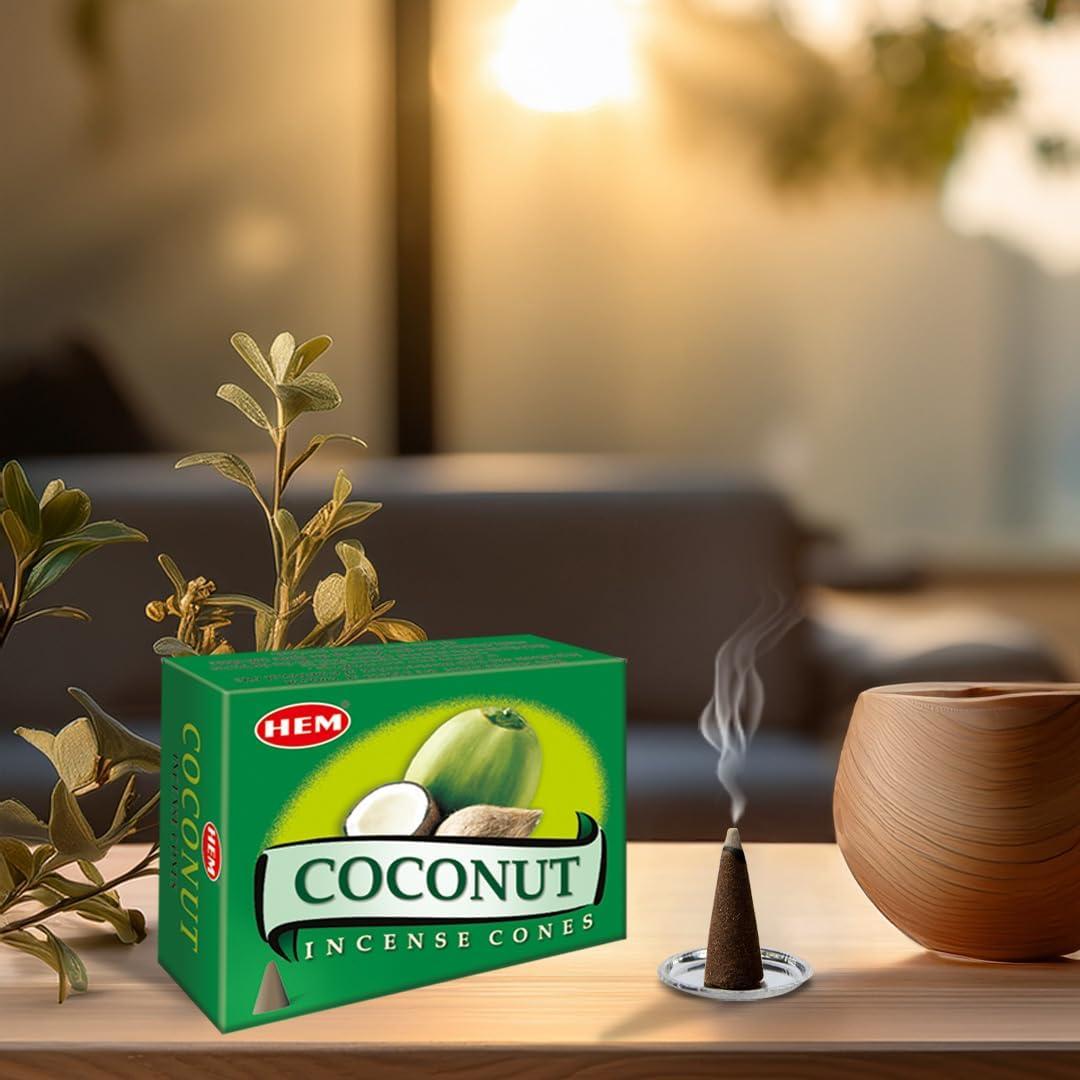 Conos de Incienso HEM Coco - 120 Conos Naturales Hechos a Mano