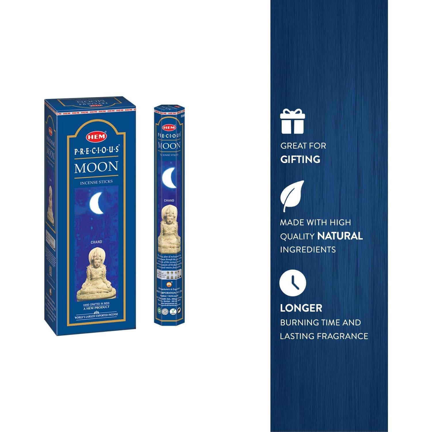 Incienso HEM de la Luna - 6 Paquetes de 120 Varitas - 301g