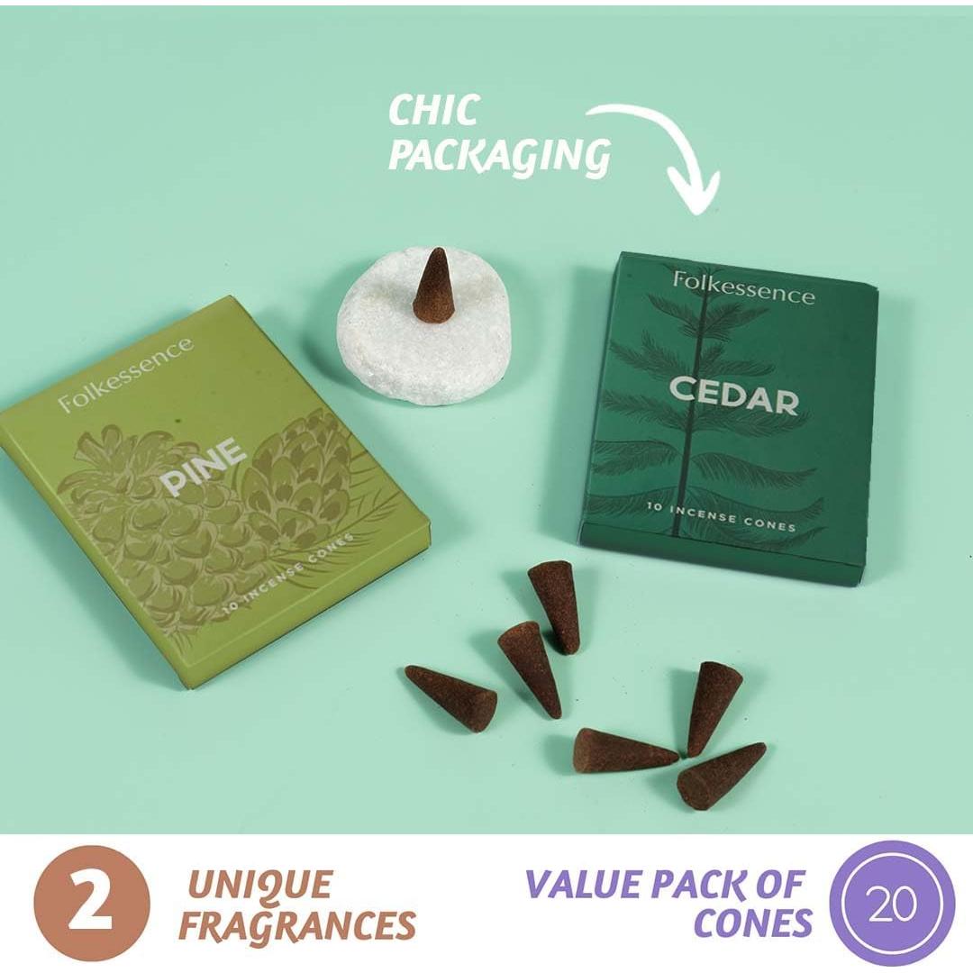 Conos de Incienso Folkulture Pino y Cedro - 20 Piezas Naturales