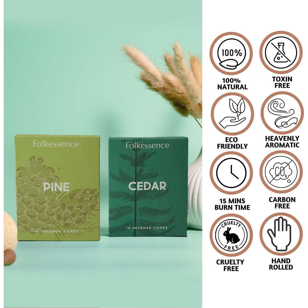 Conos de Incienso Folkulture Pino y Cedro - 20 Piezas Naturales