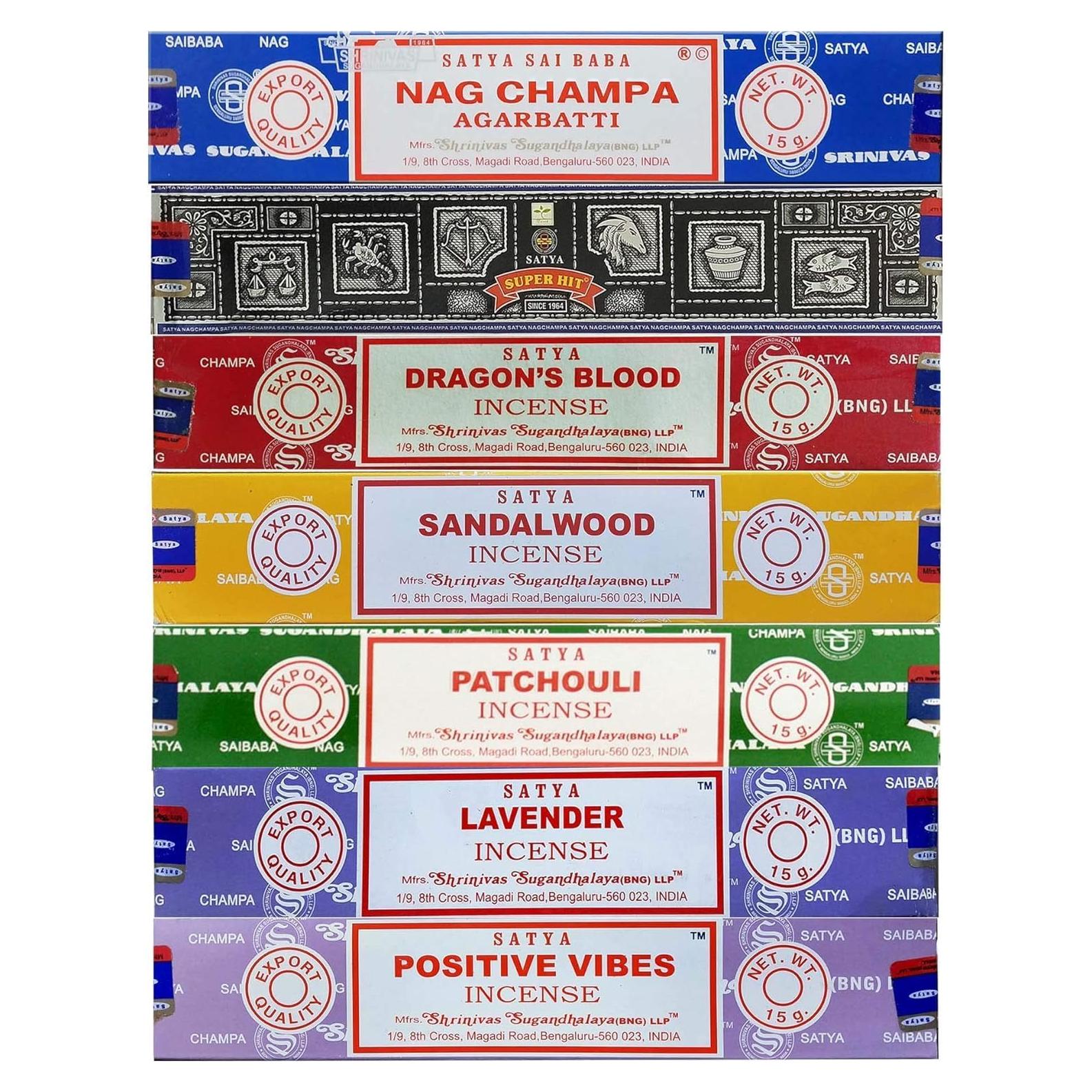 Juego de Incienso Giftbrit 7 Paquetes 15g - Nag Champa, Sangre de Dragón, Lavanda