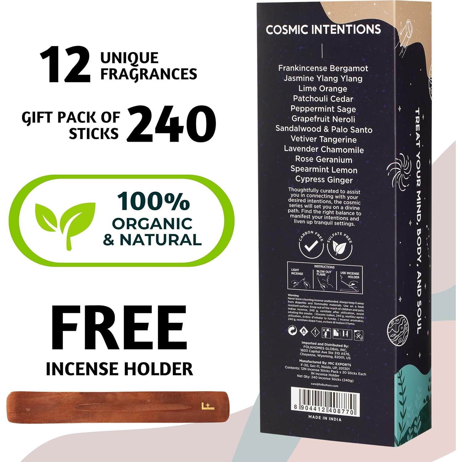 Palitos de Incienso Folkulture | Conjunto de 12 Aromas (240 Unidades)