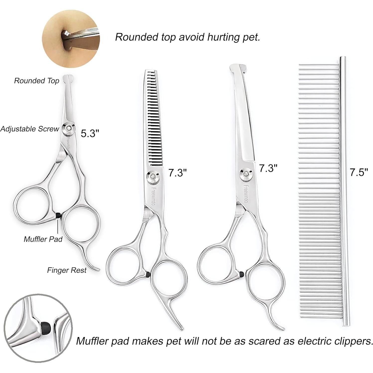 Kit de Tijeras para Perros Xinwang - Acero Inoxidable, 7 Piezas