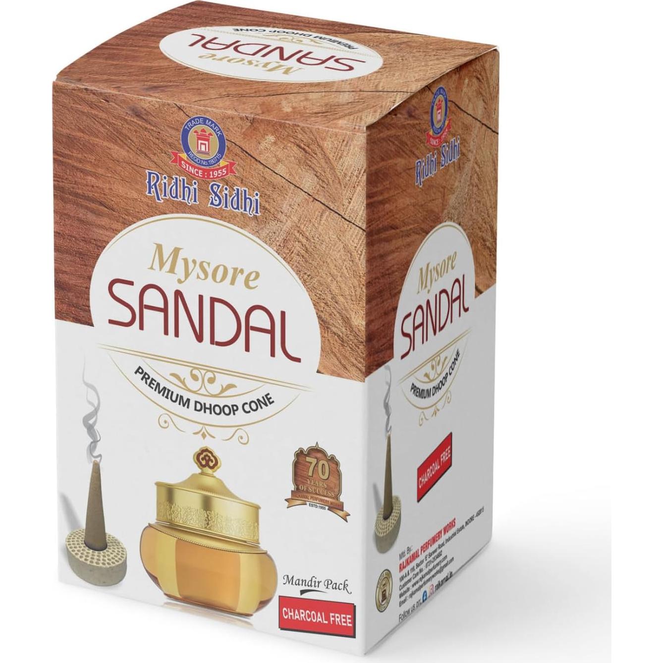 Conos de Incienso Natural RIDHI SIDHI 5 en 1 - Mogra, Sándalo, Rosa