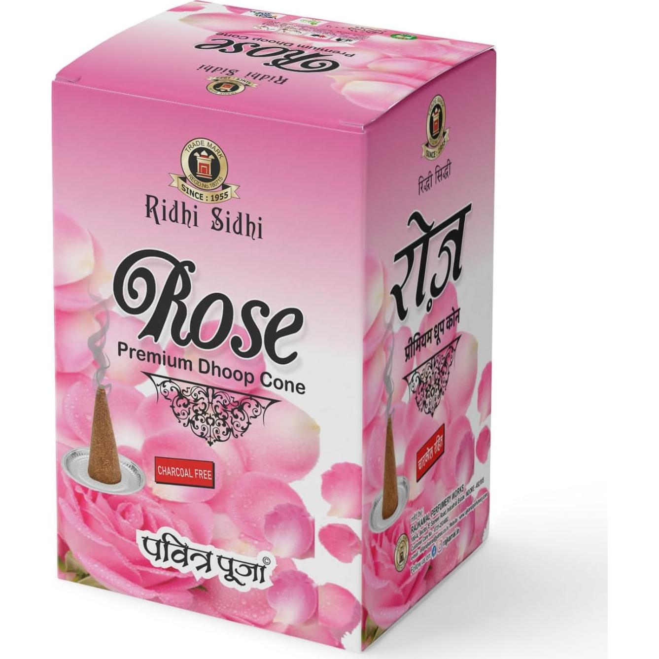 Conos de Incienso Natural RIDHI SIDHI 5 en 1 - Mogra, Sándalo, Rosa