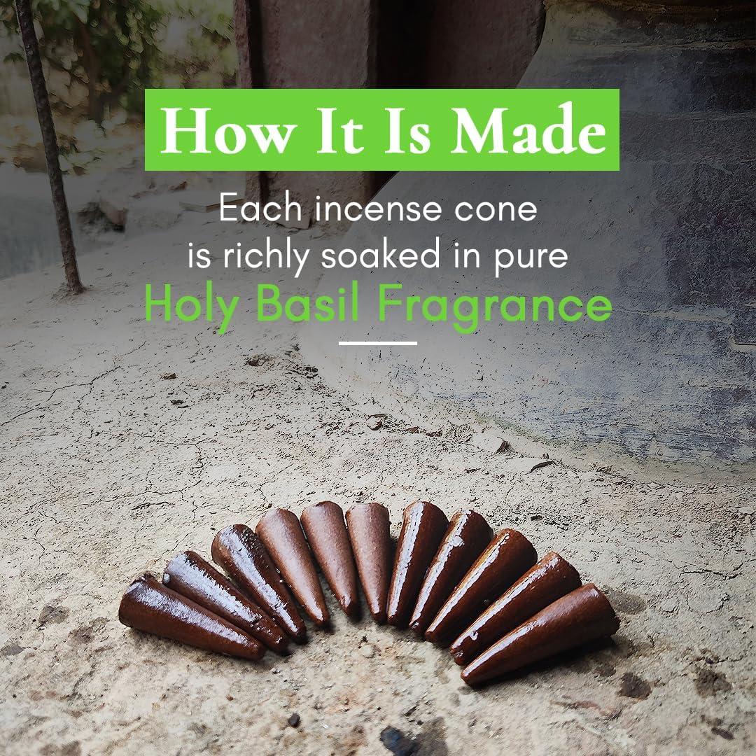 Conos de Incienso Boond Tulsi Dhoop - Albahaca Sagrada 25 Unidades