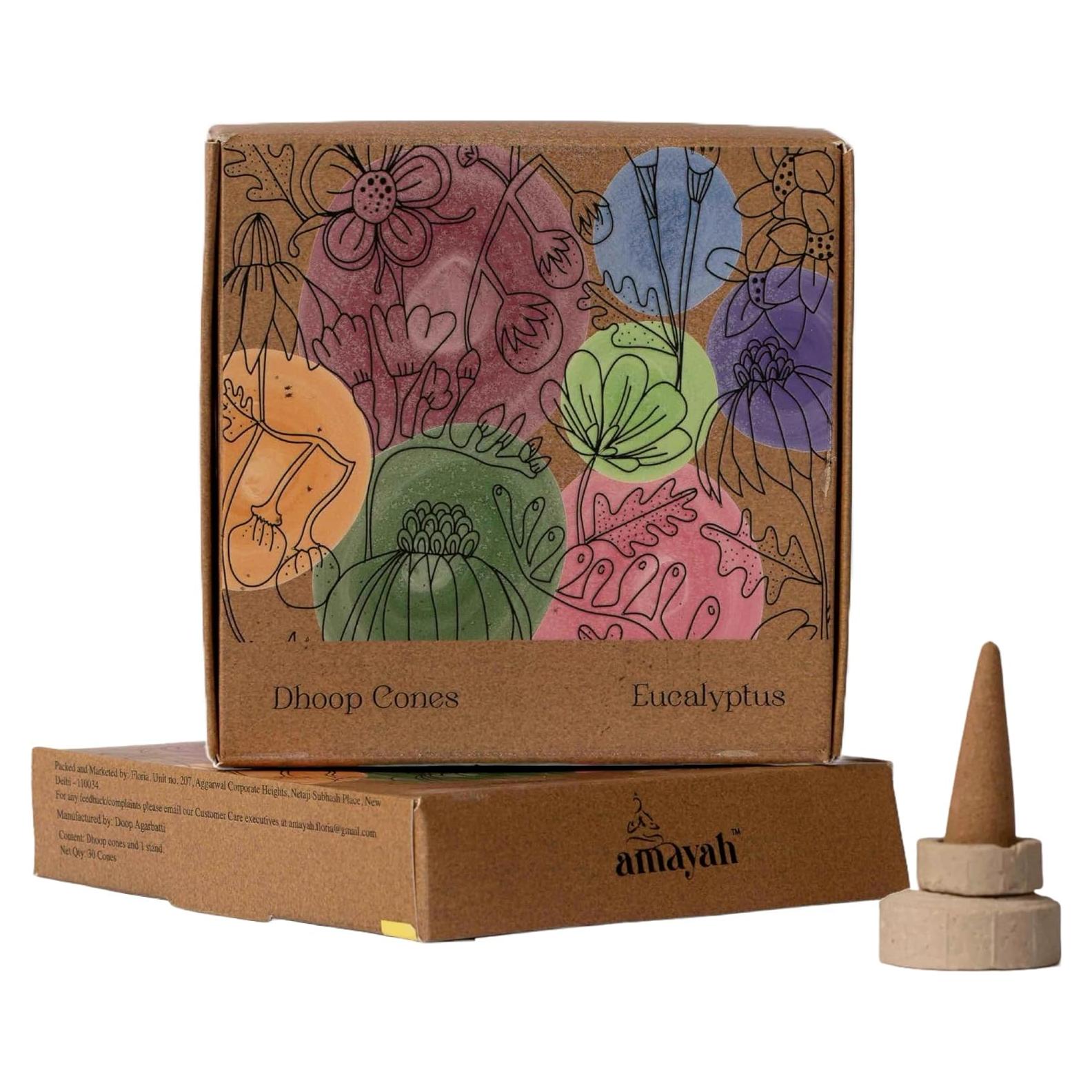 Conos de Incienso Natural AMAYAH Eucalipto 100% Orgánico - 2 Unidades