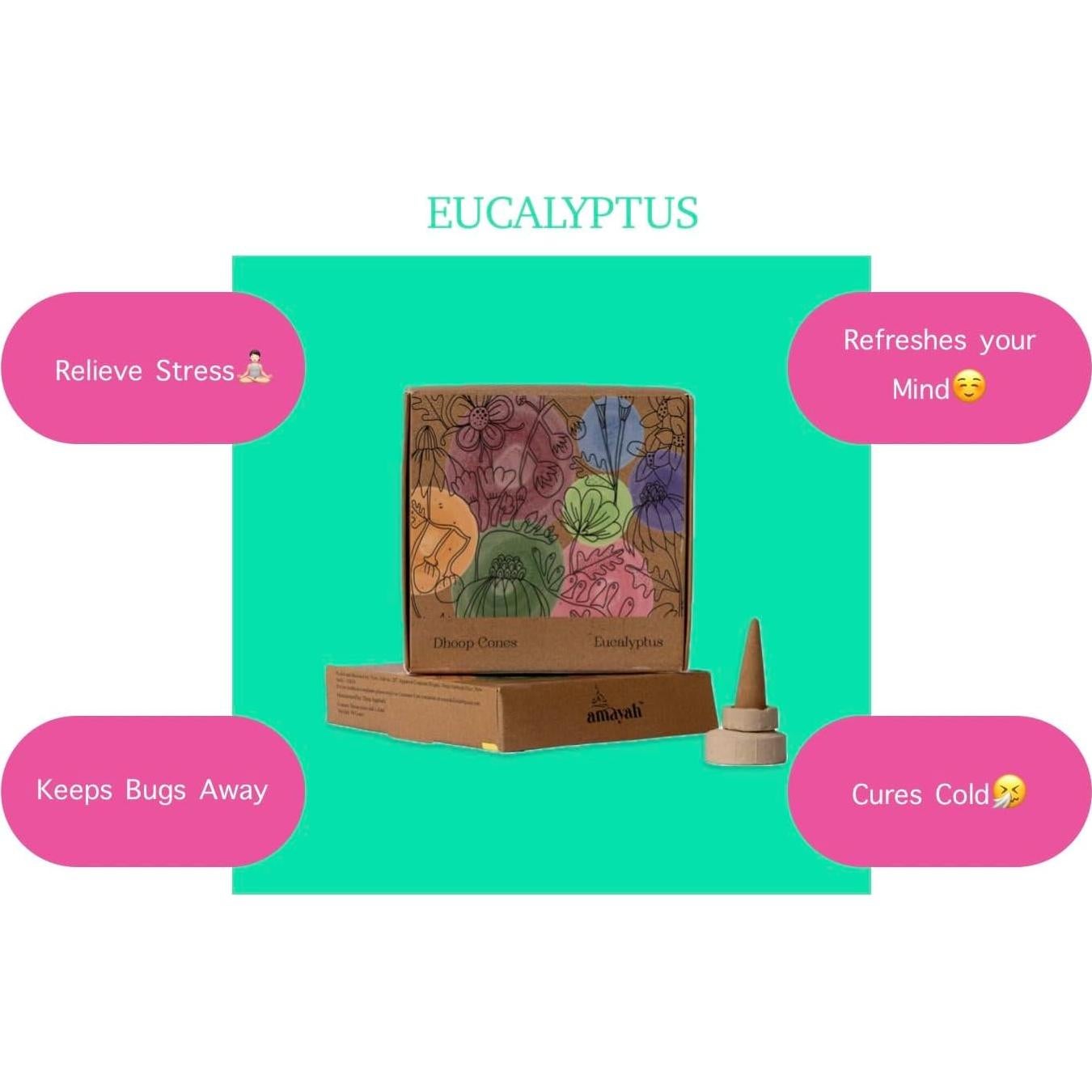 Conos de Incienso Natural AMAYAH Eucalipto 100% Orgánico - 2 Unidades