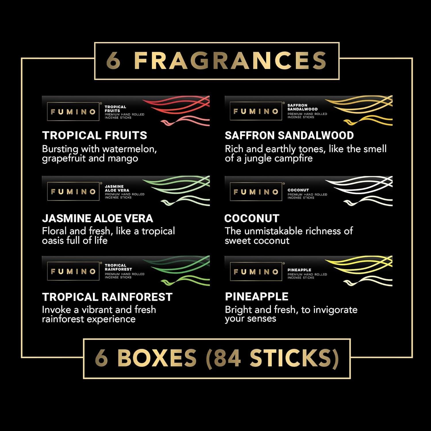 Varitas de Incienso Fumino Tropicales 84 Piezas 170g Hechas a Mano