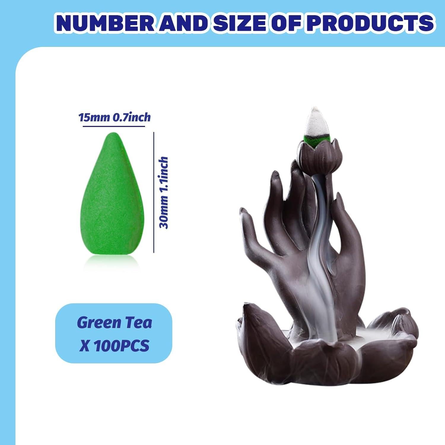 100 Conos de Incienso de Retroceso Waltool Sándalo Verde 7.1cm