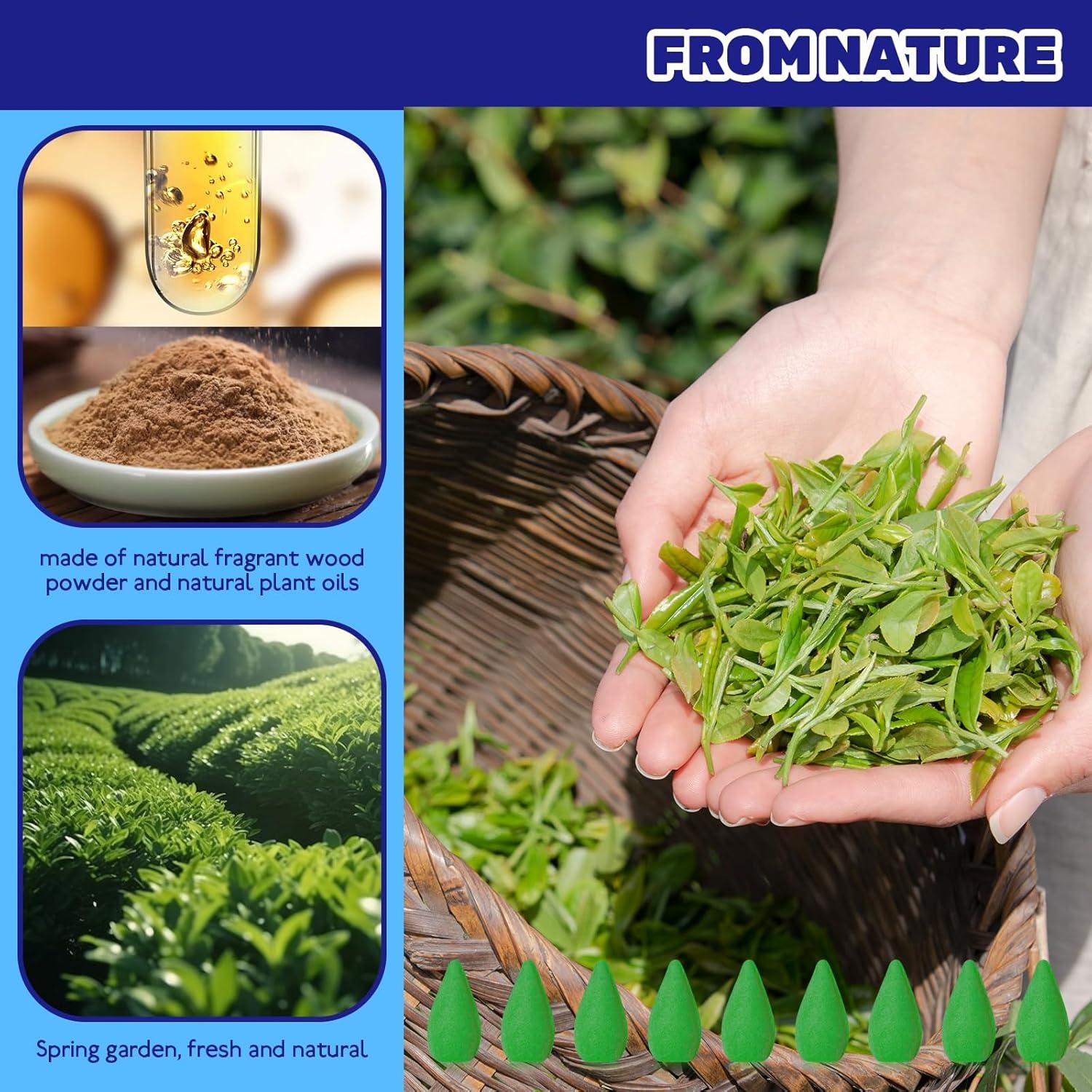 100 Conos de Incienso de Retroceso Waltool Sándalo Verde 7.1cm