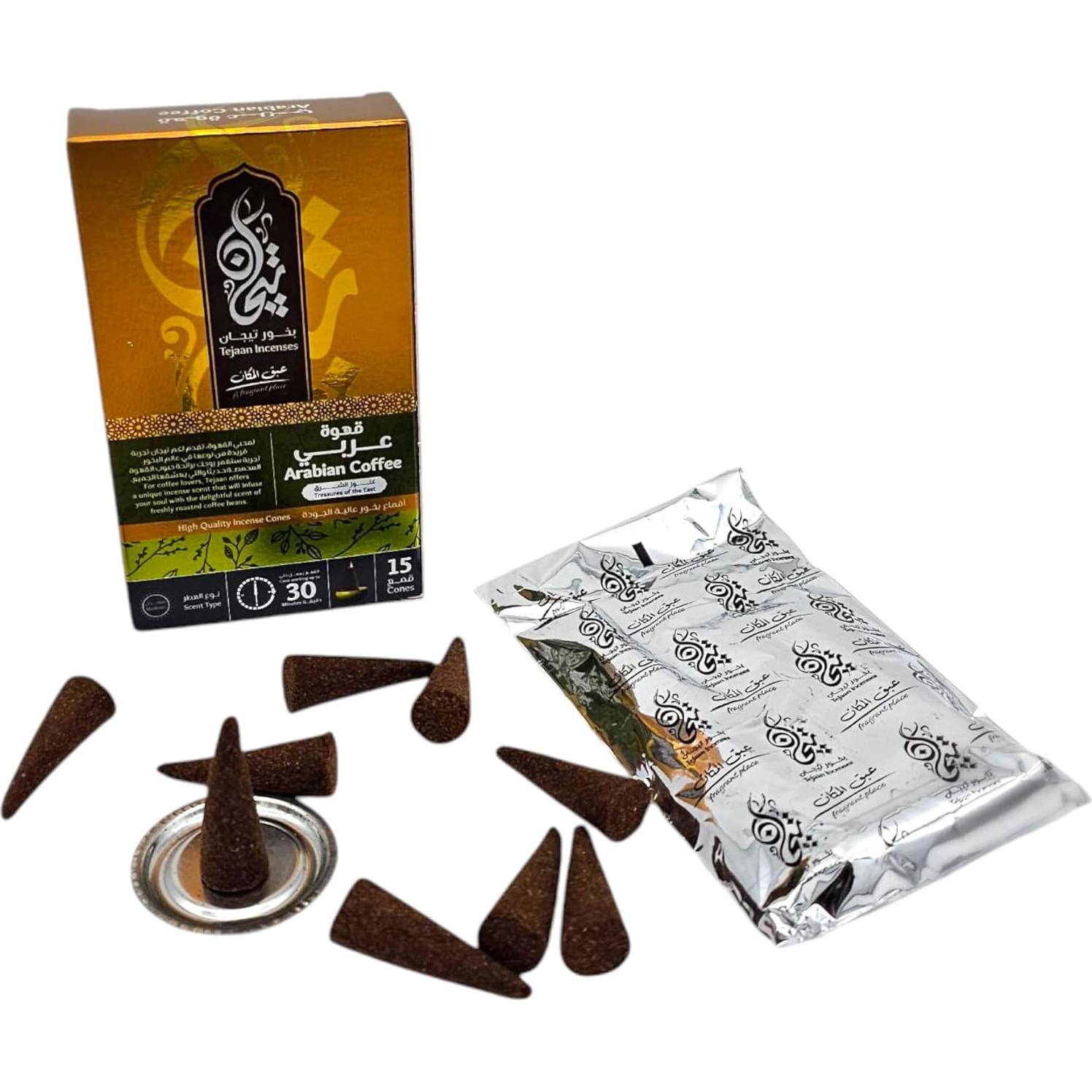 Conos de Incienso Tejaan Café Árabe - Paquete de 15 Unidades