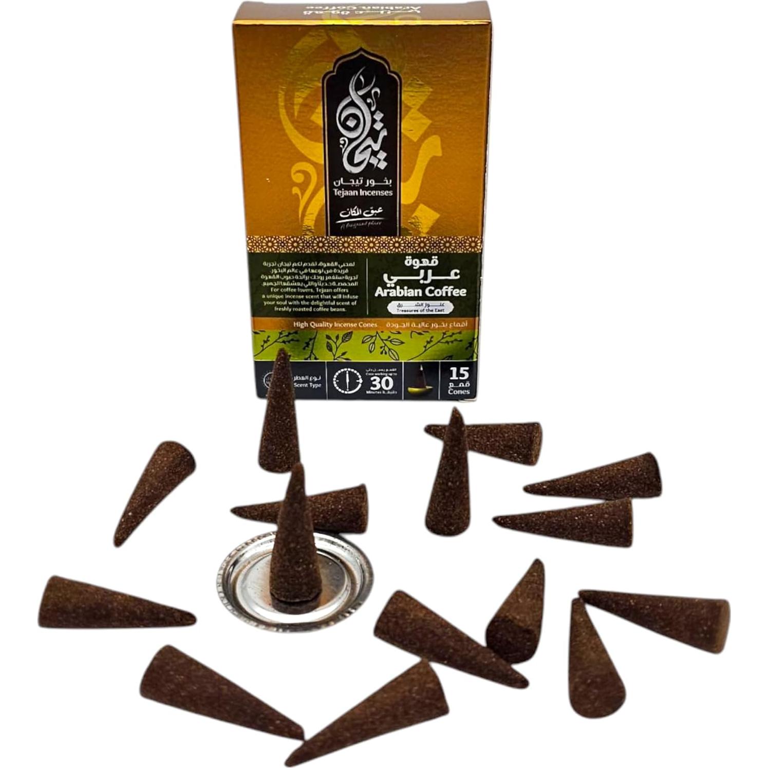 Conos de Incienso Tejaan Café Árabe - Paquete de 15 Unidades