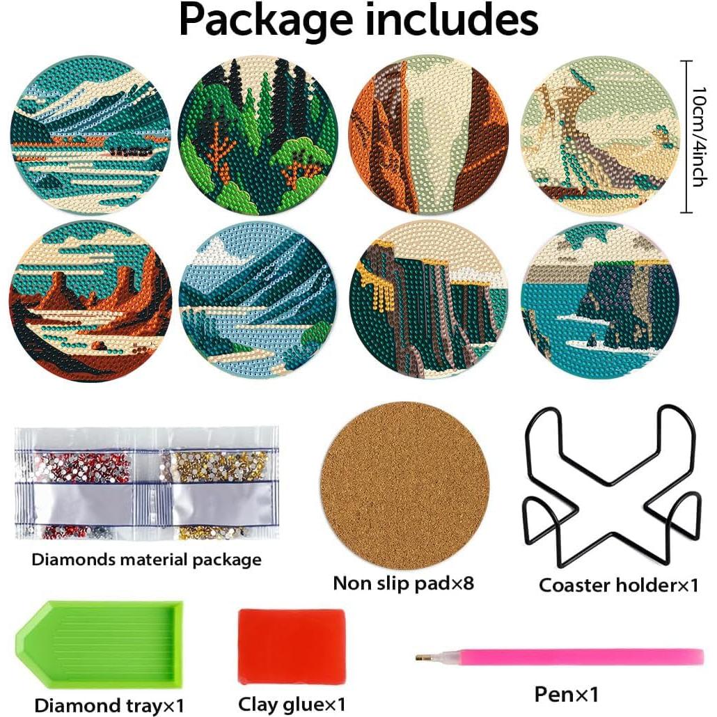 Kit de 8 Posavasos de Diamante DOTZSO con Soporte