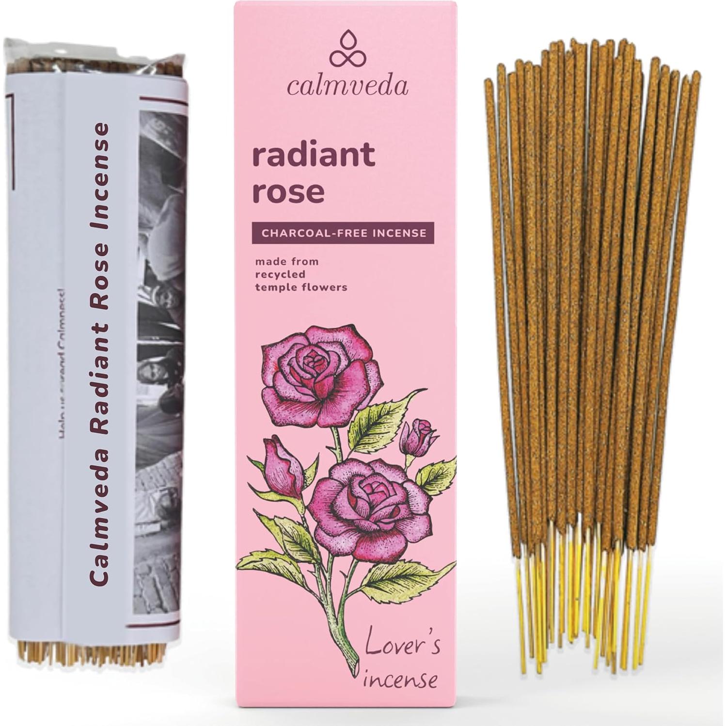 Incienso Natural Calmveda Rosa y Sándalo - 80 Varillas + Spray