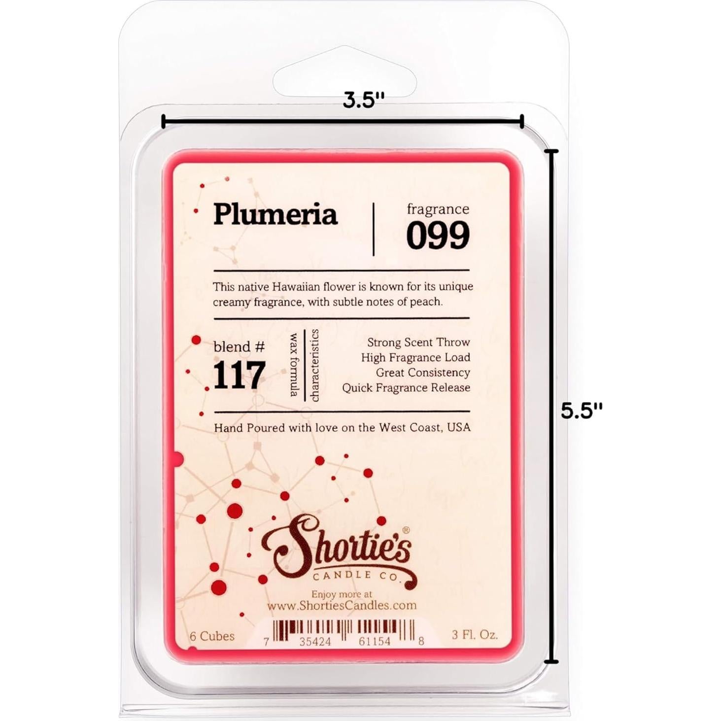 Cera Aromatizada Plumeria Shortie's Candle 85g - Hecho en EE. UU.