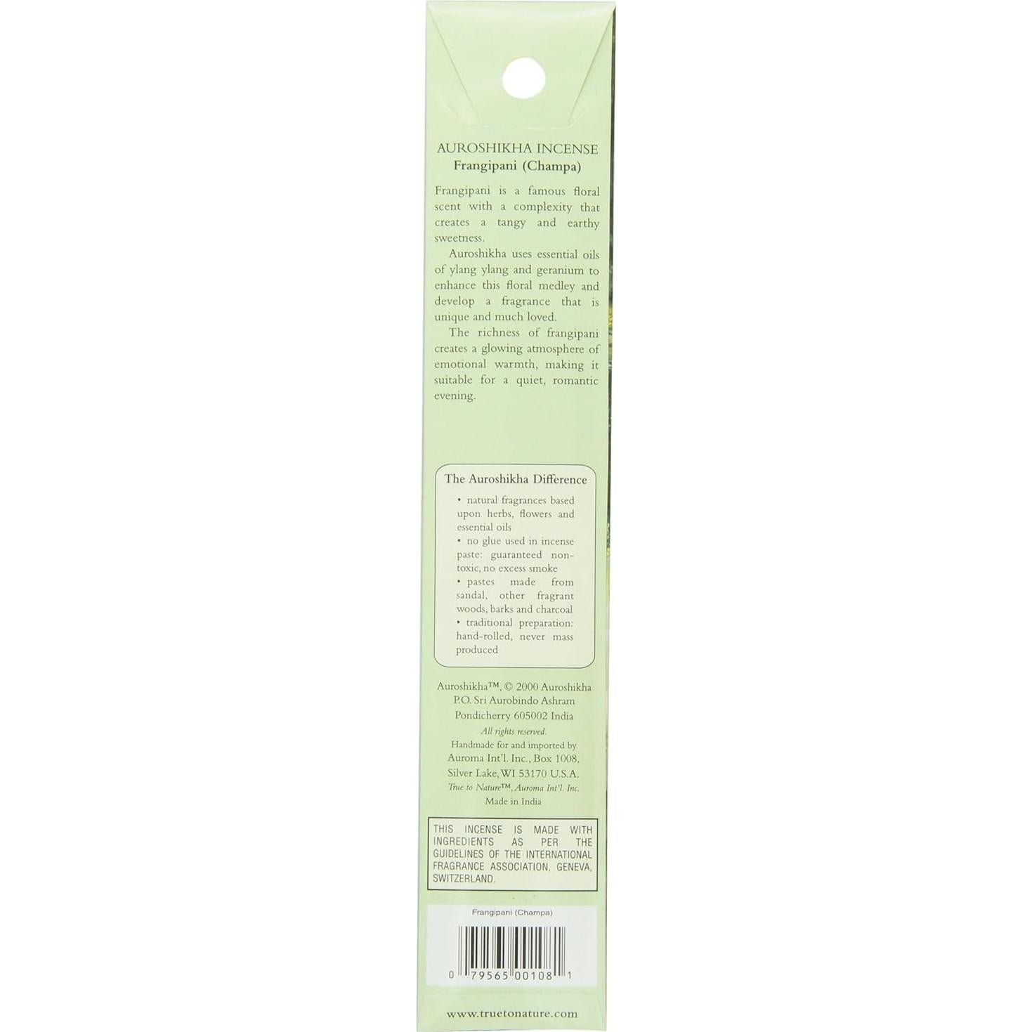 Incienso Auroshikha Frangipani Champa 10g Natural