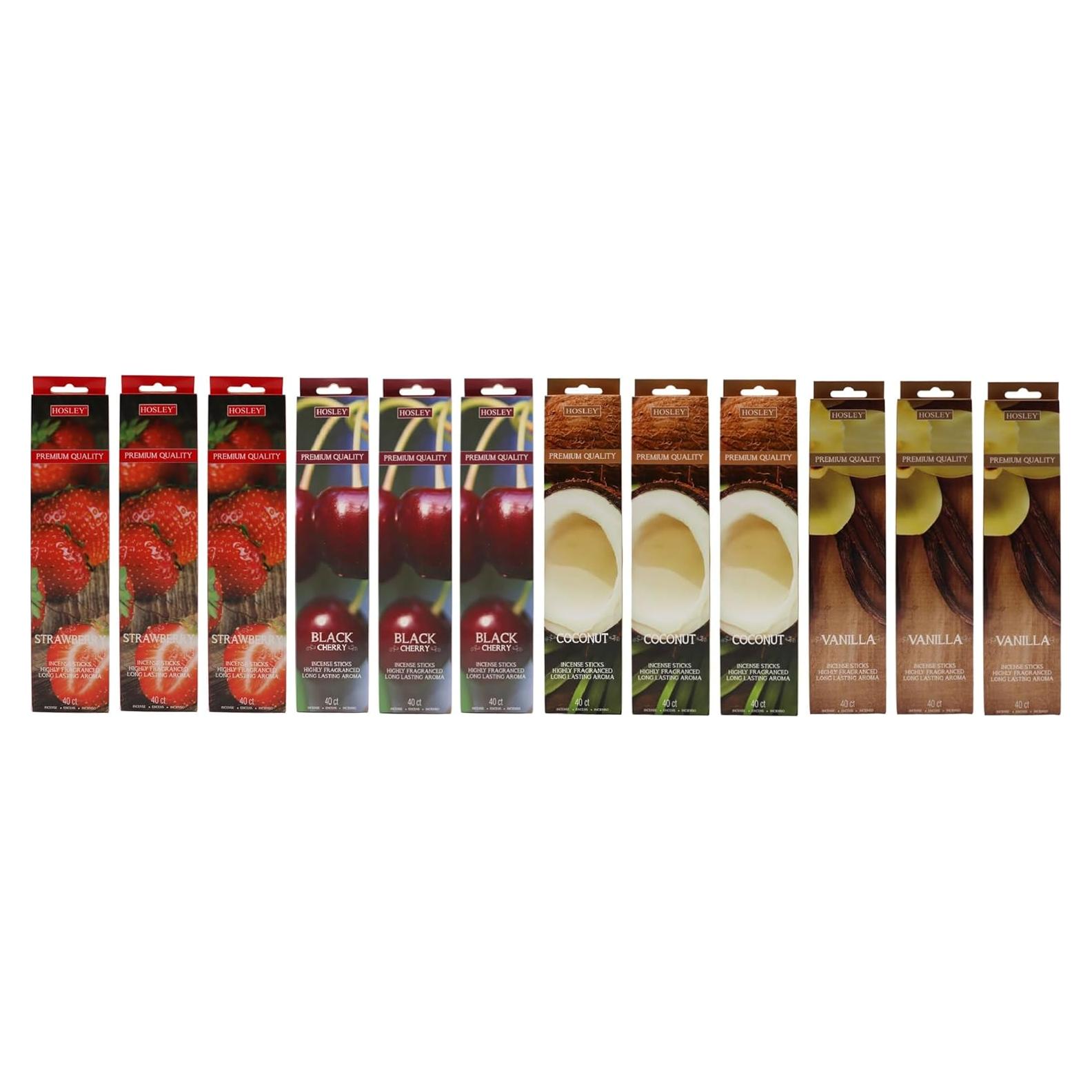 Incienso Hosley 480 Varitas Aromáticas Cereza, Fresa, Vainilla, Coco