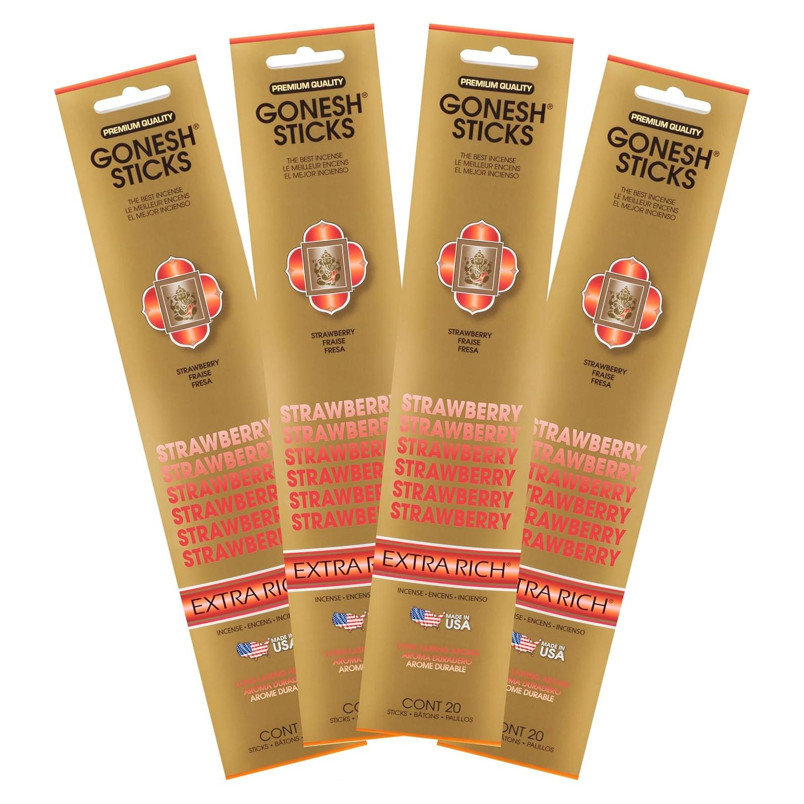 Incienso Gonesh Fresa - 80 Varitas de 25.4 cm - Quema Lenta