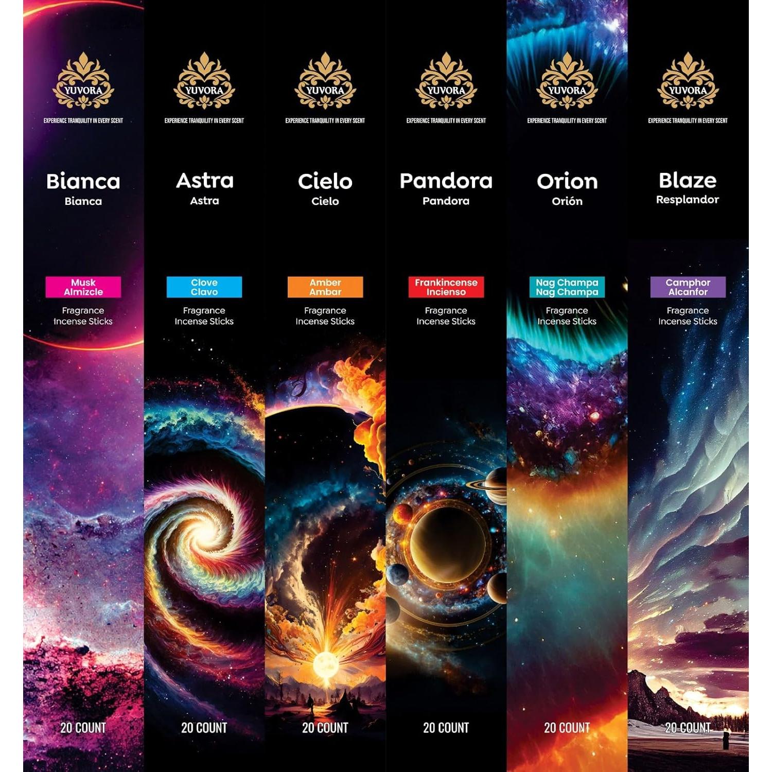 Juego de 120 Varitas de Incienso Naturales Yuvora - 6 Aromas