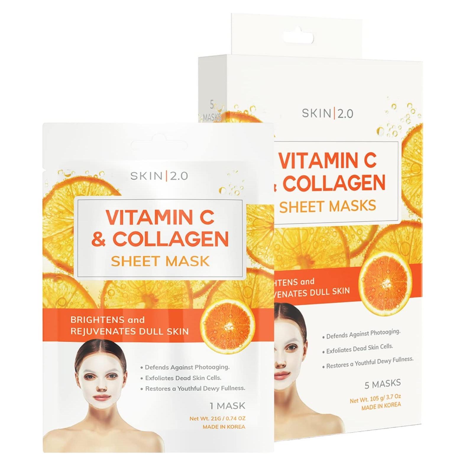 Mascarilla Facial Skin 2.0 Vitamina C y Colágeno - 5 Piezas