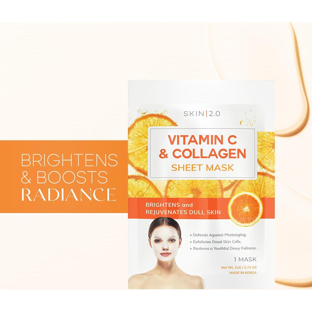 Mascarilla Facial Skin 2.0 Vitamina C y Colágeno - 5 Piezas