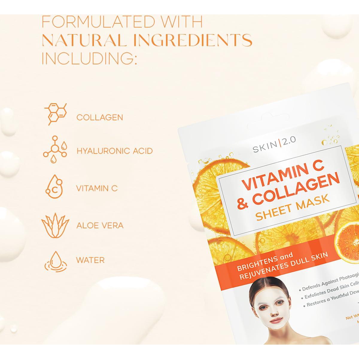 Mascarilla Facial Skin 2.0 Vitamina C y Colágeno - 5 Piezas