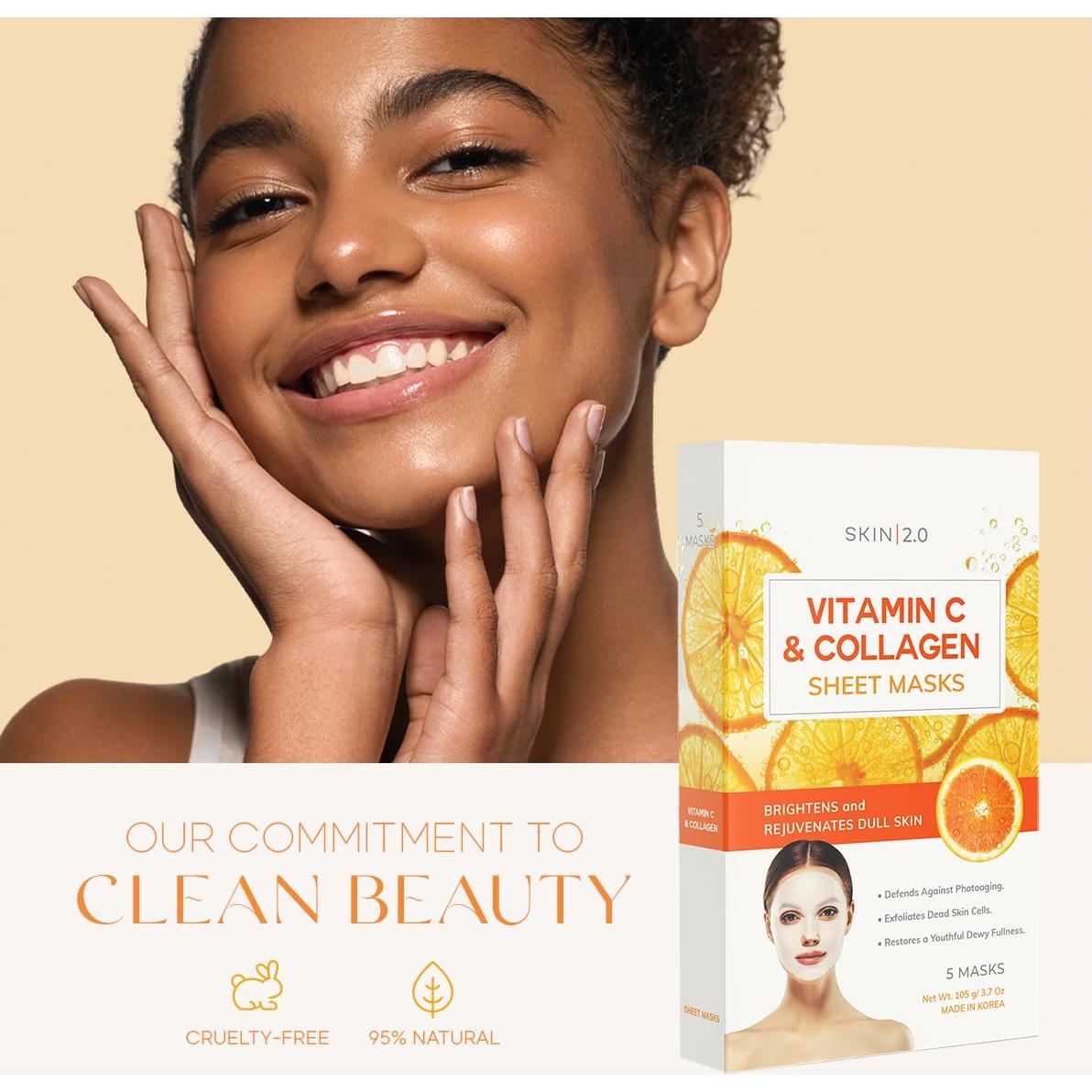 Mascarilla Facial Skin 2.0 Vitamina C y Colágeno - 5 Piezas