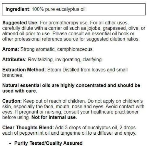 Aceite Esencial de Eucalipto 100% Puro Now Foods 473 mL