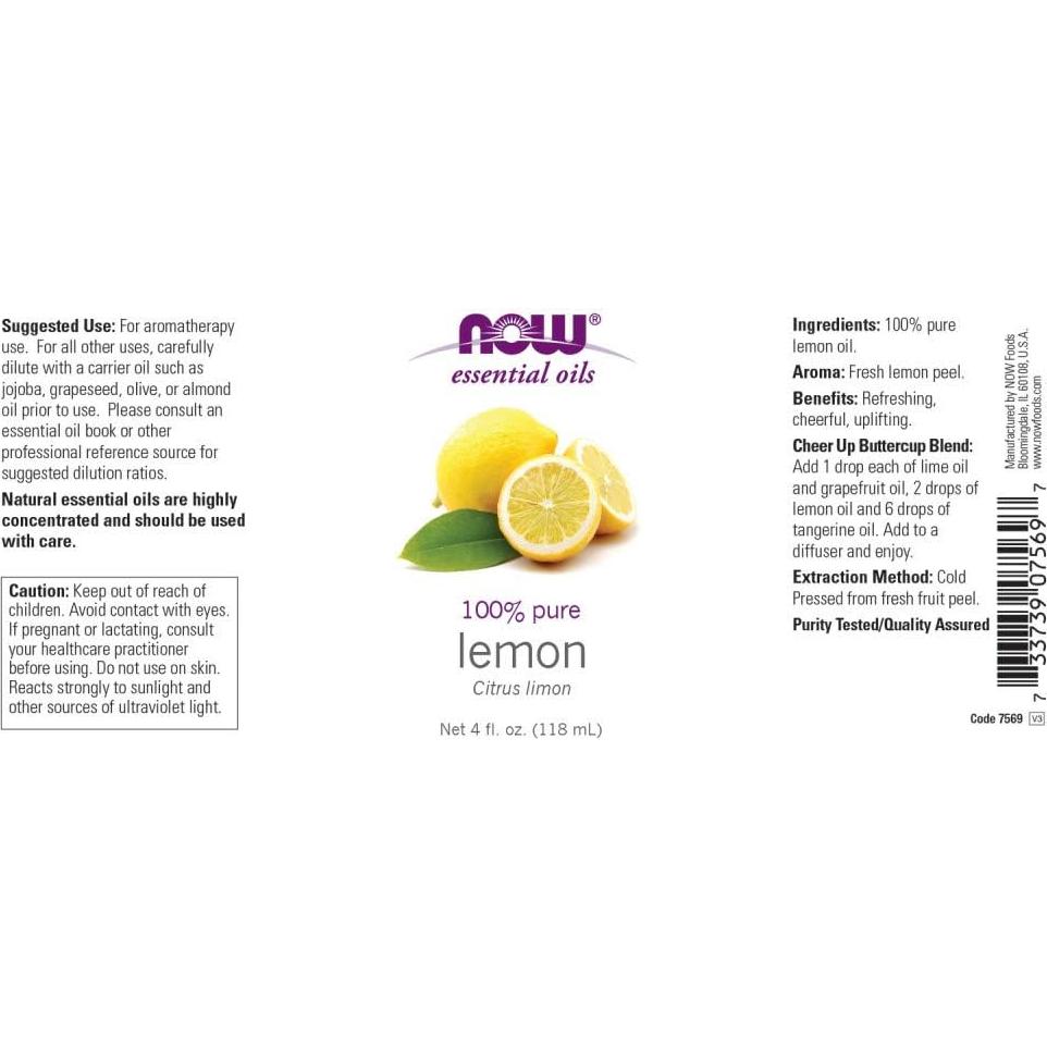 Aceite Esencial de Limón 100% Puro NOW Foods 118ml con Goteros