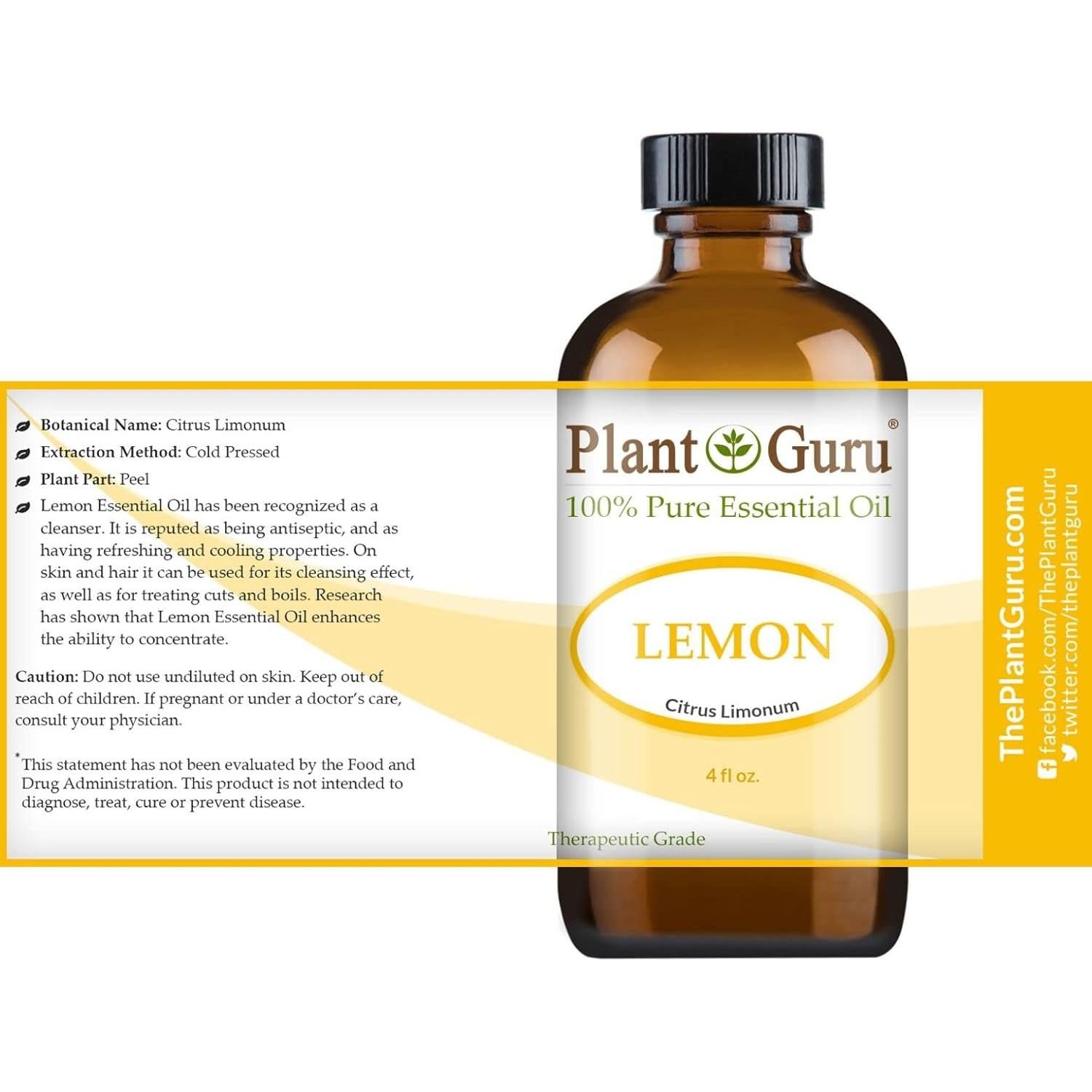 Aceite Esencial de Limón 120 ml Plant Guru 100% Puro Terapéutico
