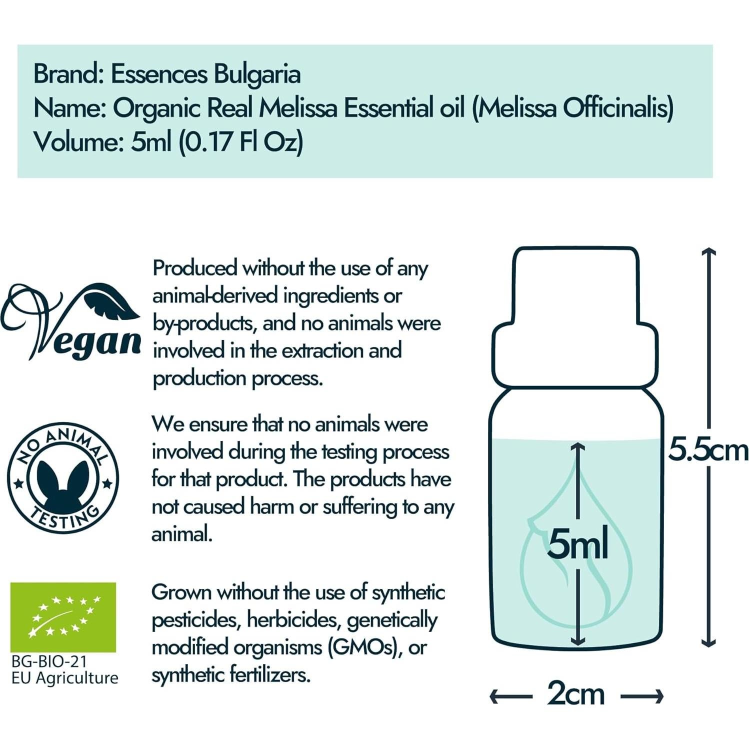 Aceite Esencial de Melissa Orgánico Essences Bulgaria 5ml 100% Puro