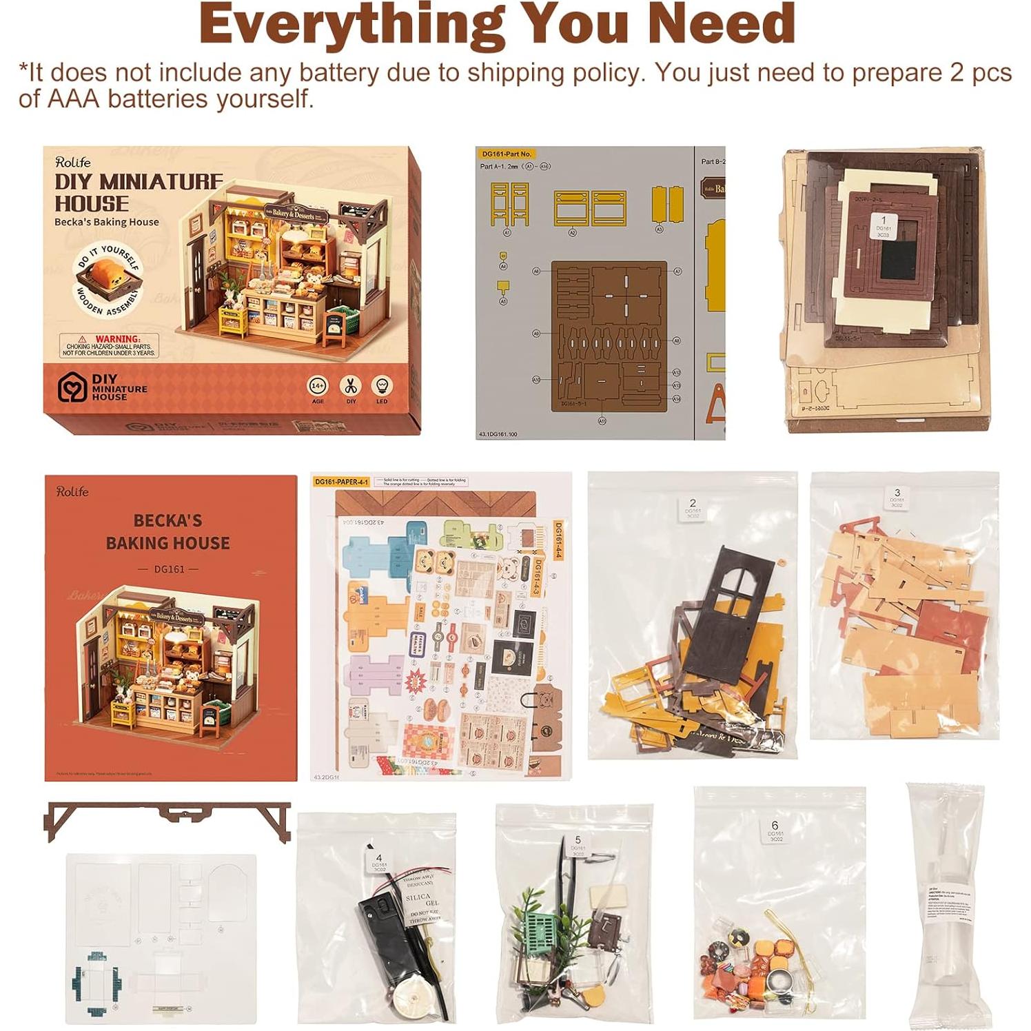 Kit Casa de Muñecas Miniatura Rolife Panadería LED 21.3x14.7x15.7 cm