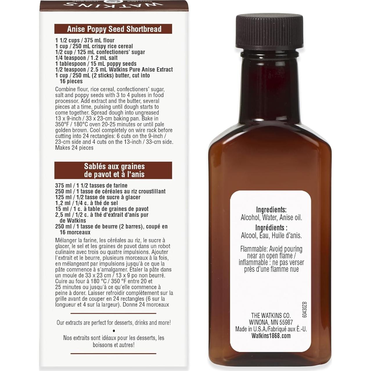 Extracto Puro de Anís Watkins 60 ml - Sin Gluten, Kosher