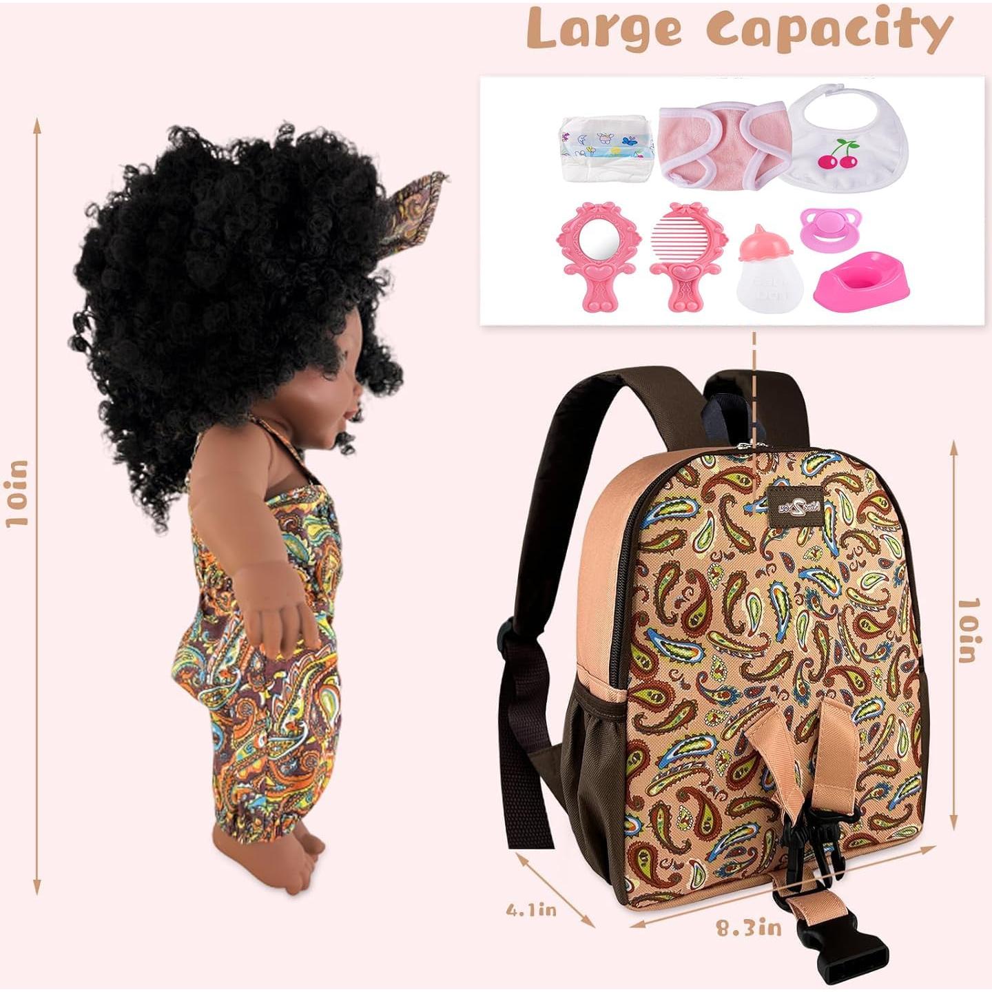 Muñeca Negra 25cm Nice2you con Mochila Portadora para Niños