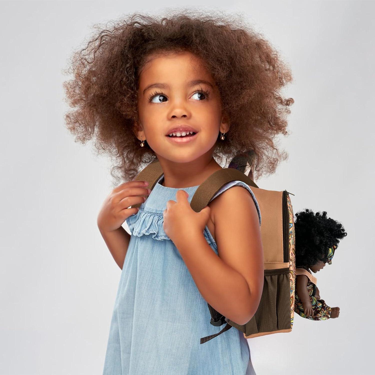 Muñeca Negra 25cm Nice2you con Mochila Portadora para Niños