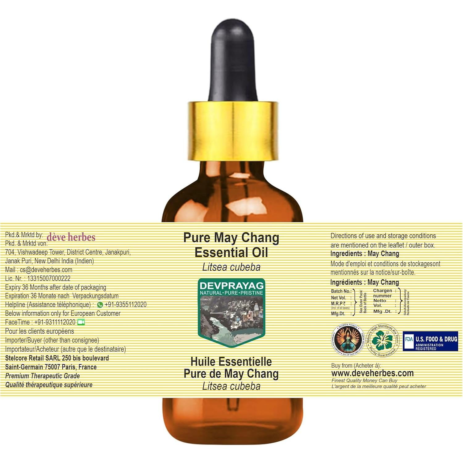 Aceite Esencial de May Chang Devprayag 30ml Puro y Natural
