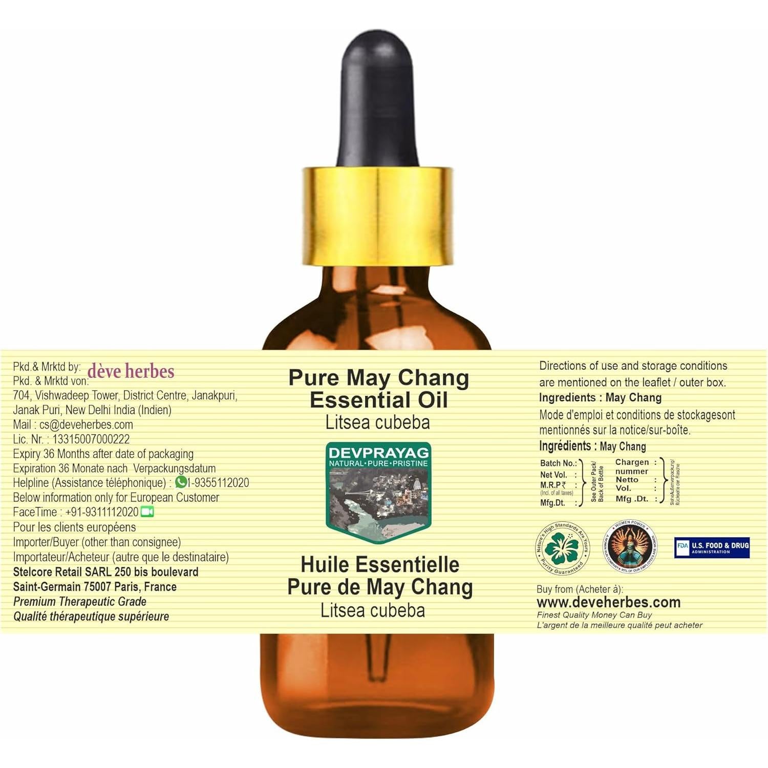 Aceite Esencial de May Chang Devprayag 30ml Puro y Natural