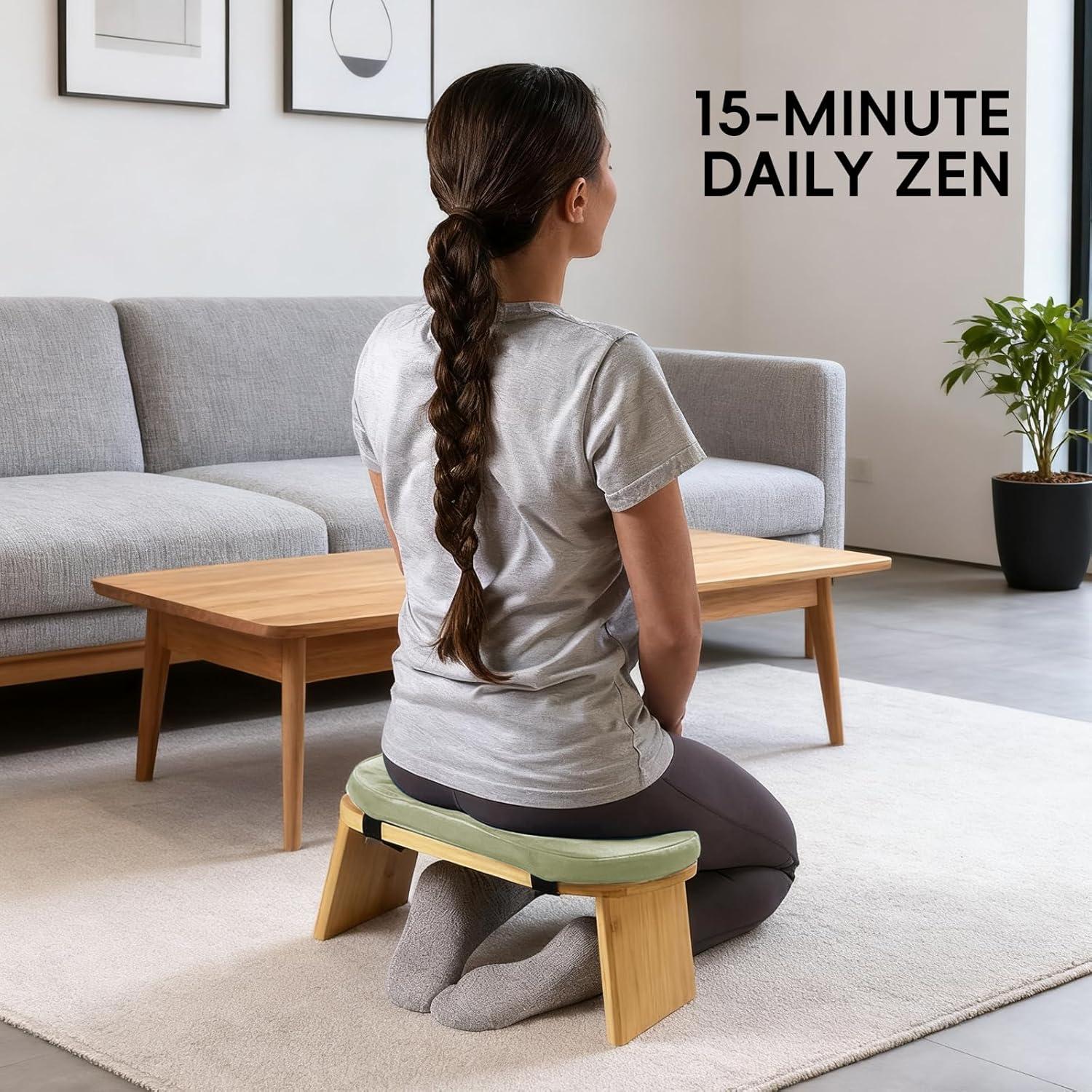 Banco de Yoga Ergonómico HUIJUBAO de Madera de Haya Verde