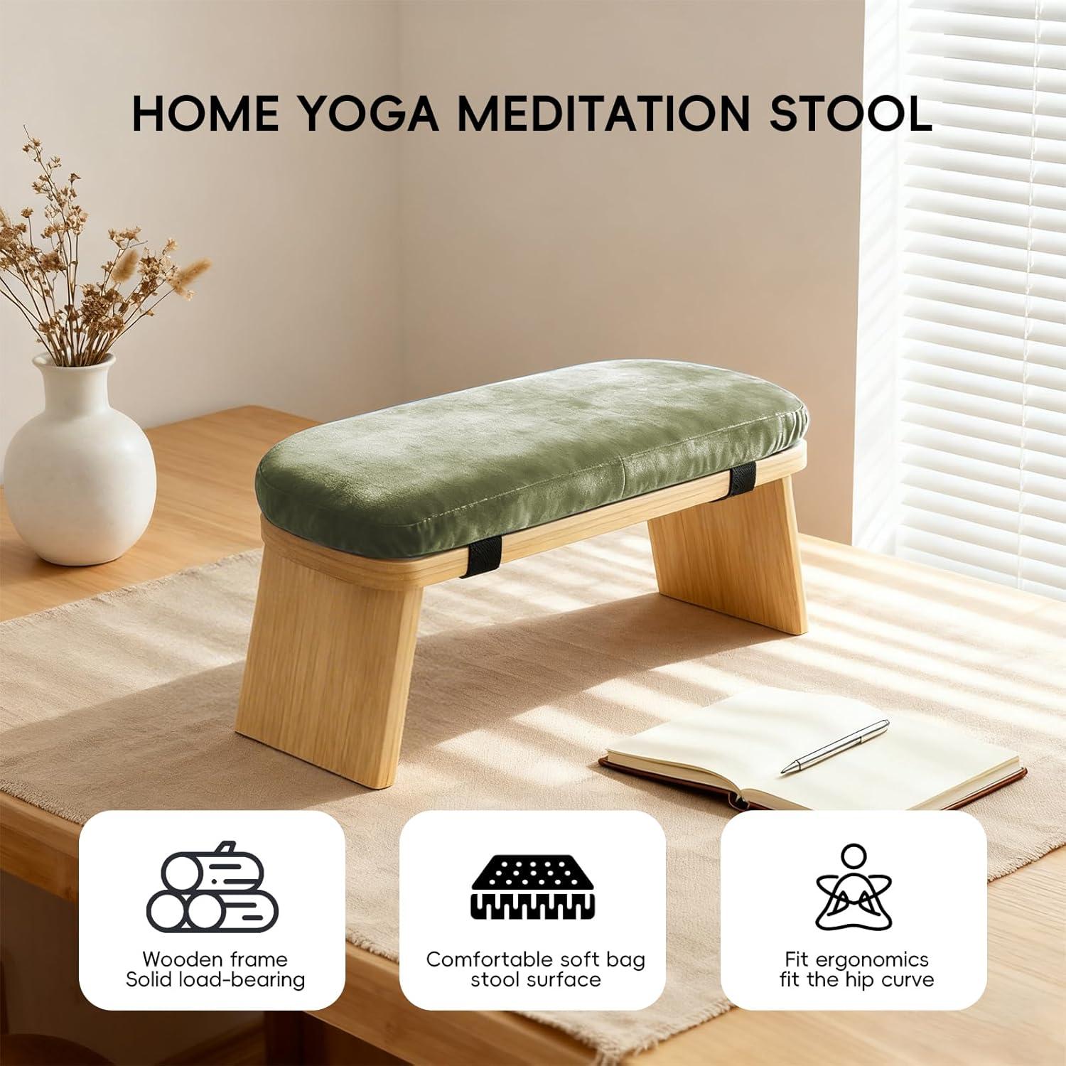 Banco de Yoga Ergonómico HUIJUBAO de Madera de Haya Verde