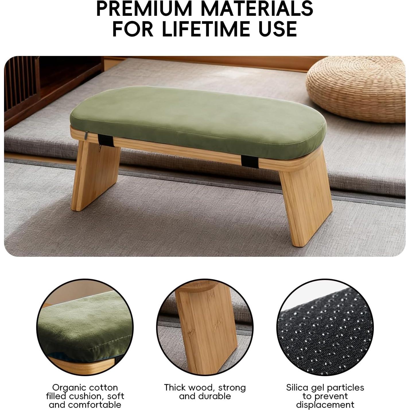 Banco de Yoga Ergonómico HUIJUBAO de Madera de Haya Verde