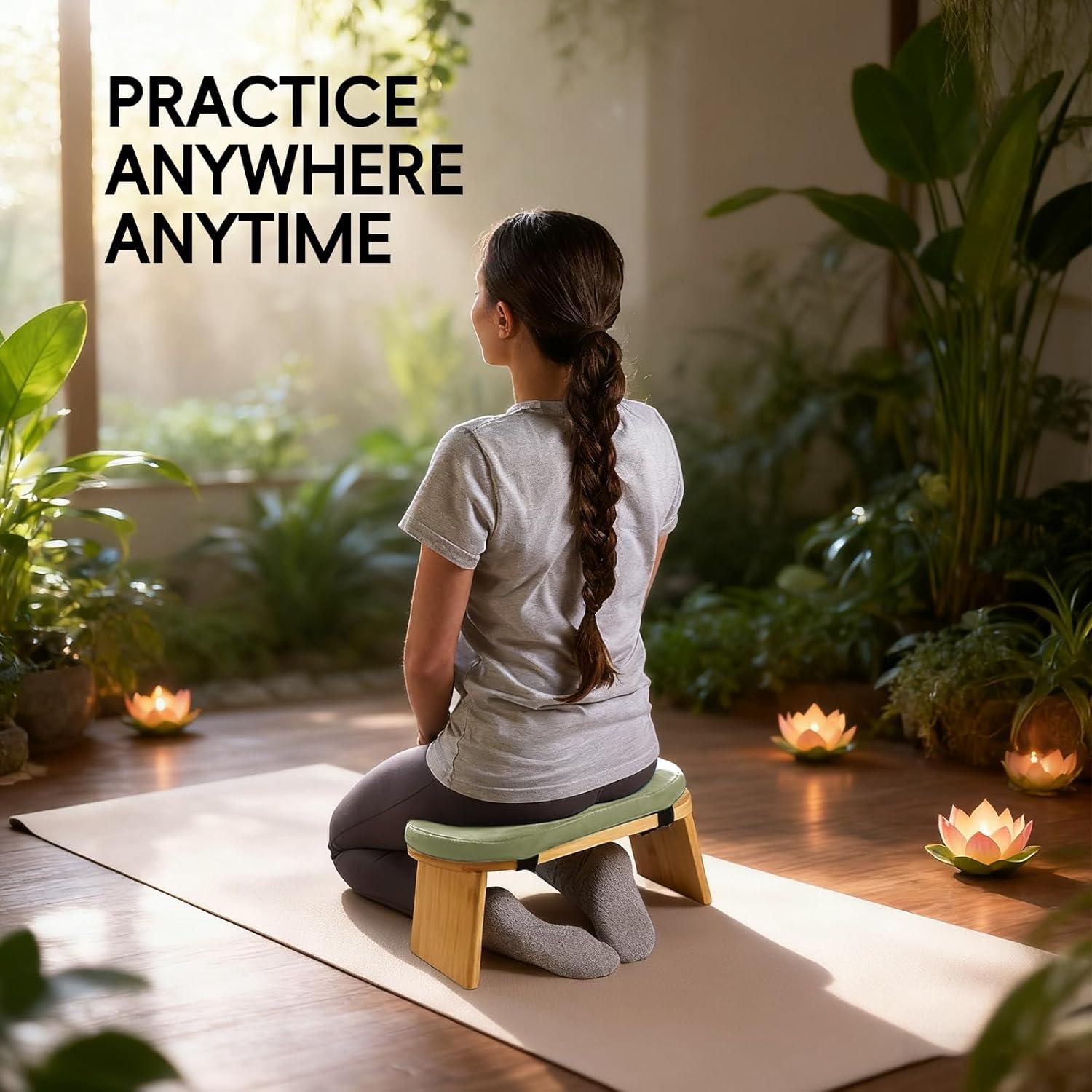 Banco de Yoga Ergonómico HUIJUBAO de Madera de Haya Verde