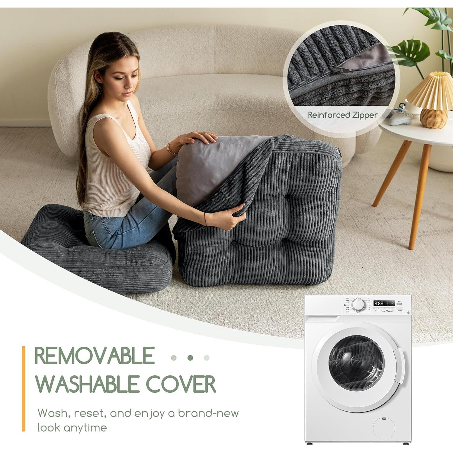 Cojín de Suelo HIGOGOGO Lavable 55.88x55.88 cm Gris