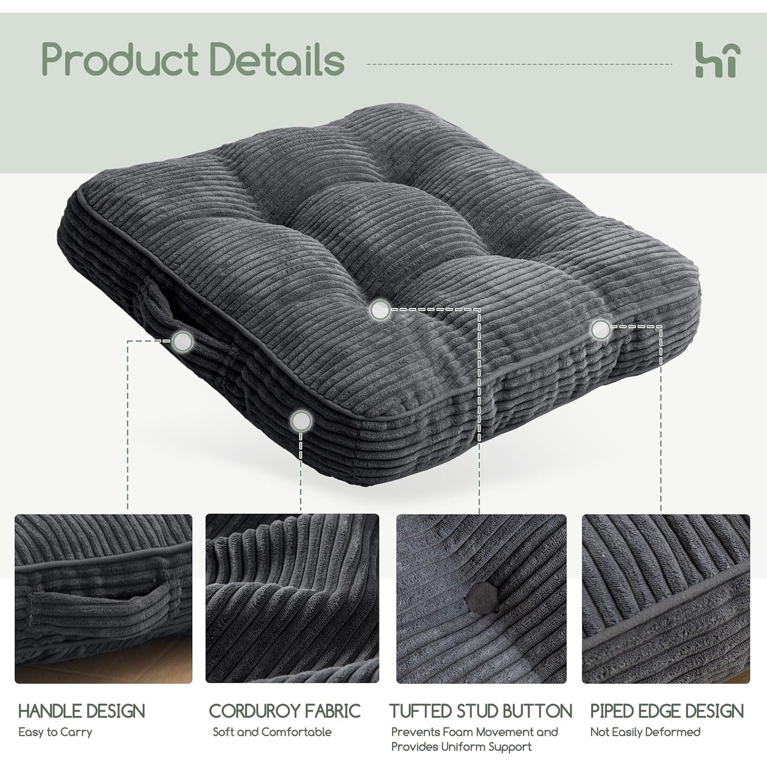 Cojín de Suelo HIGOGOGO Lavable 55.88x55.88 cm Gris