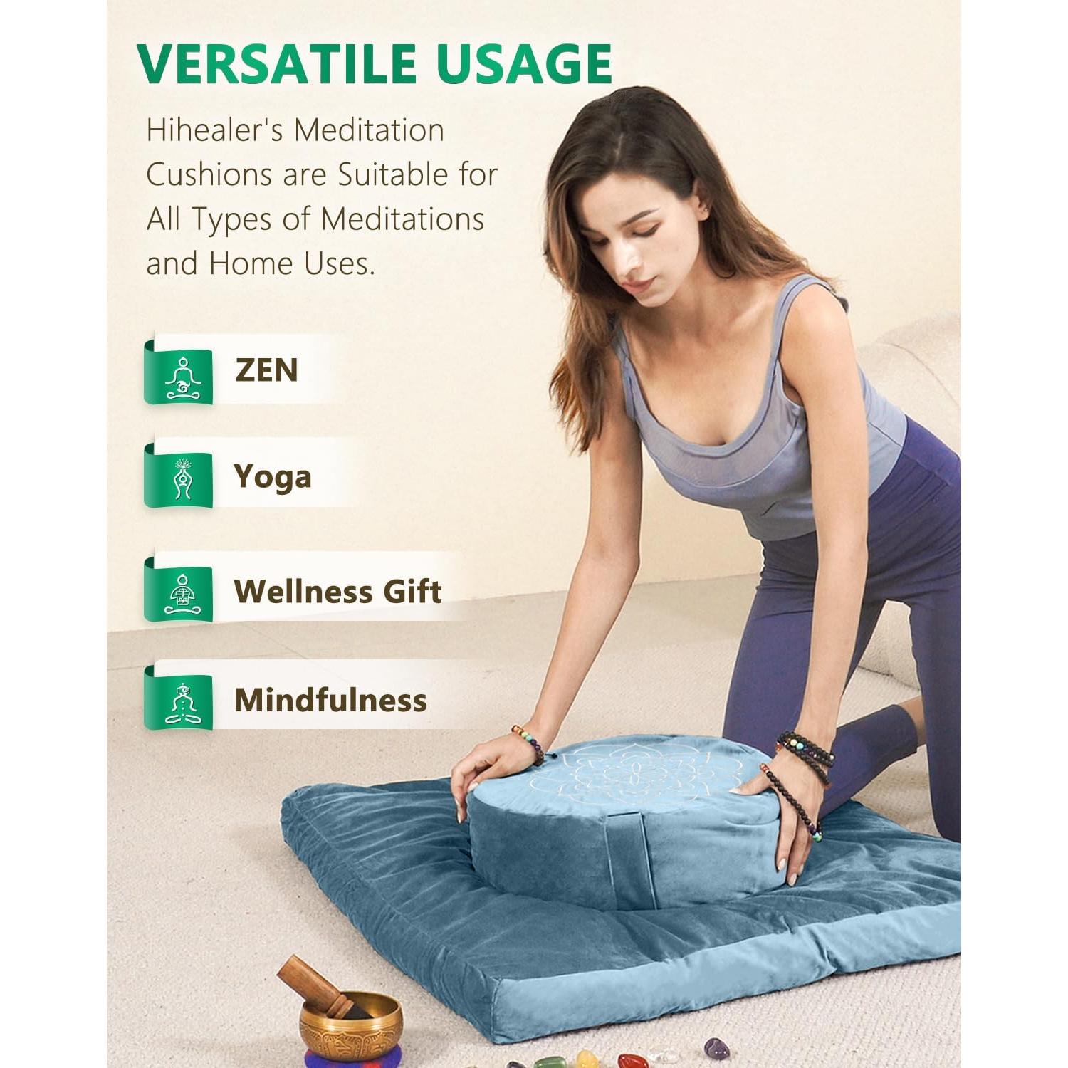 Cojín de Meditación Hihealer Grande Terciopelo Azul Zafu