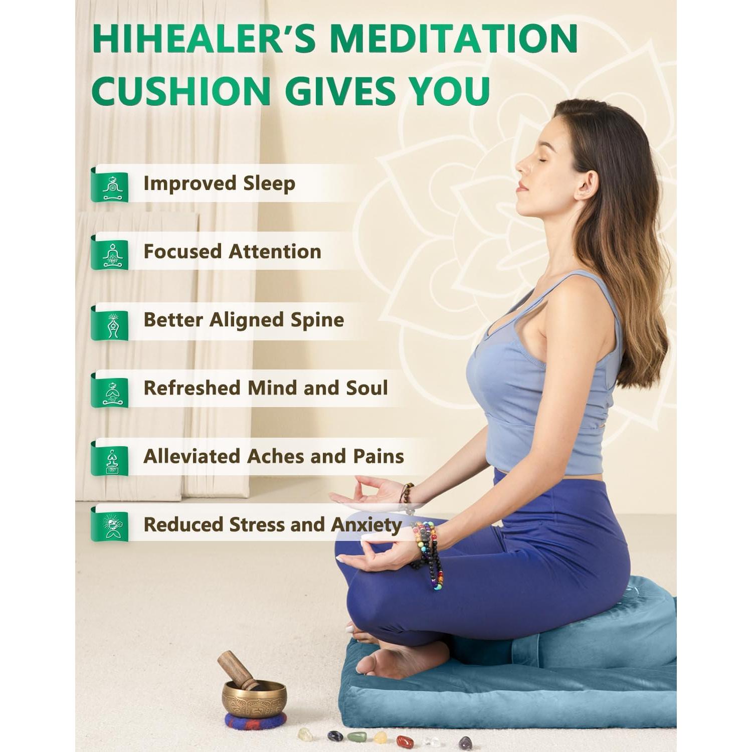 Cojín de Meditación Hihealer Grande Terciopelo Azul Zafu