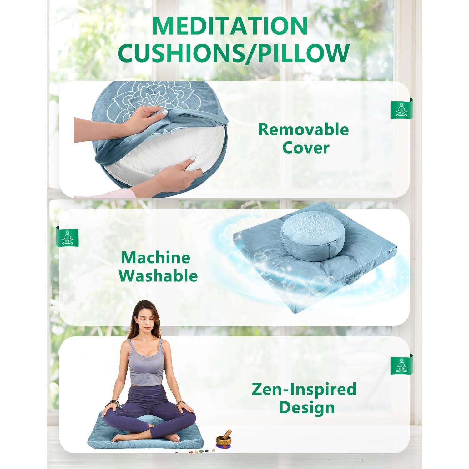 Cojín de Meditación Hihealer Grande Terciopelo Azul Zafu