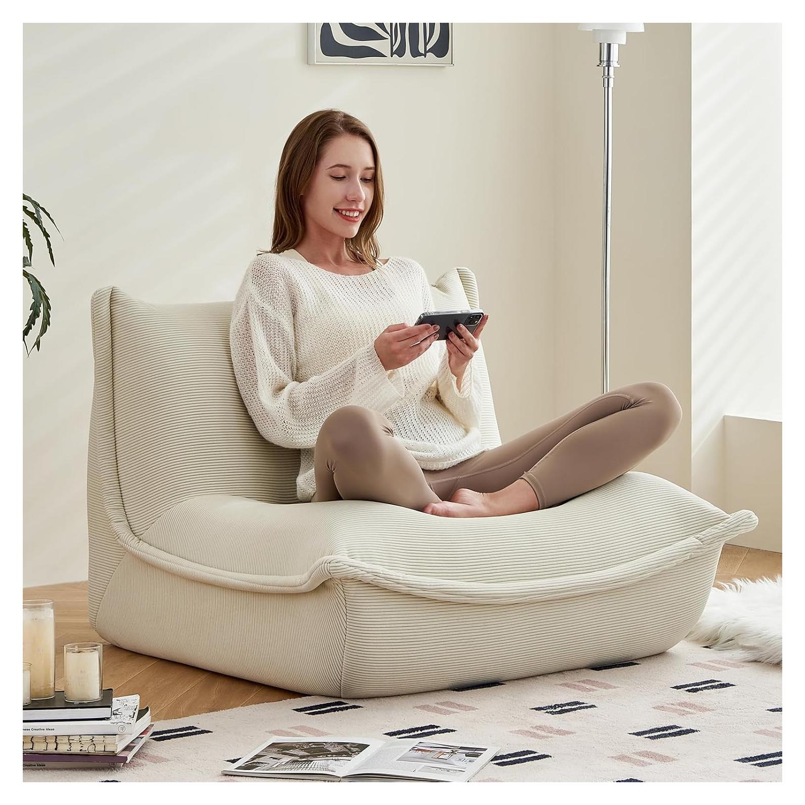 Silla Puff Grande TKBRWU Beige Ergonomica Espuma de Memoria